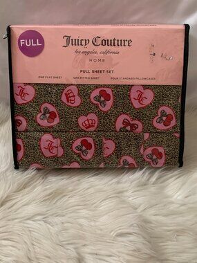 JUICY COUTURE Cherry Hearts Animal Printed Full Sized Bed Sheets
